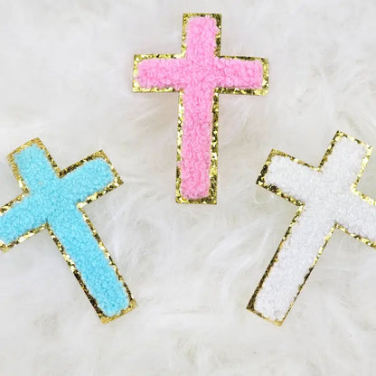 Cross Chenille Glitter Hat Patch