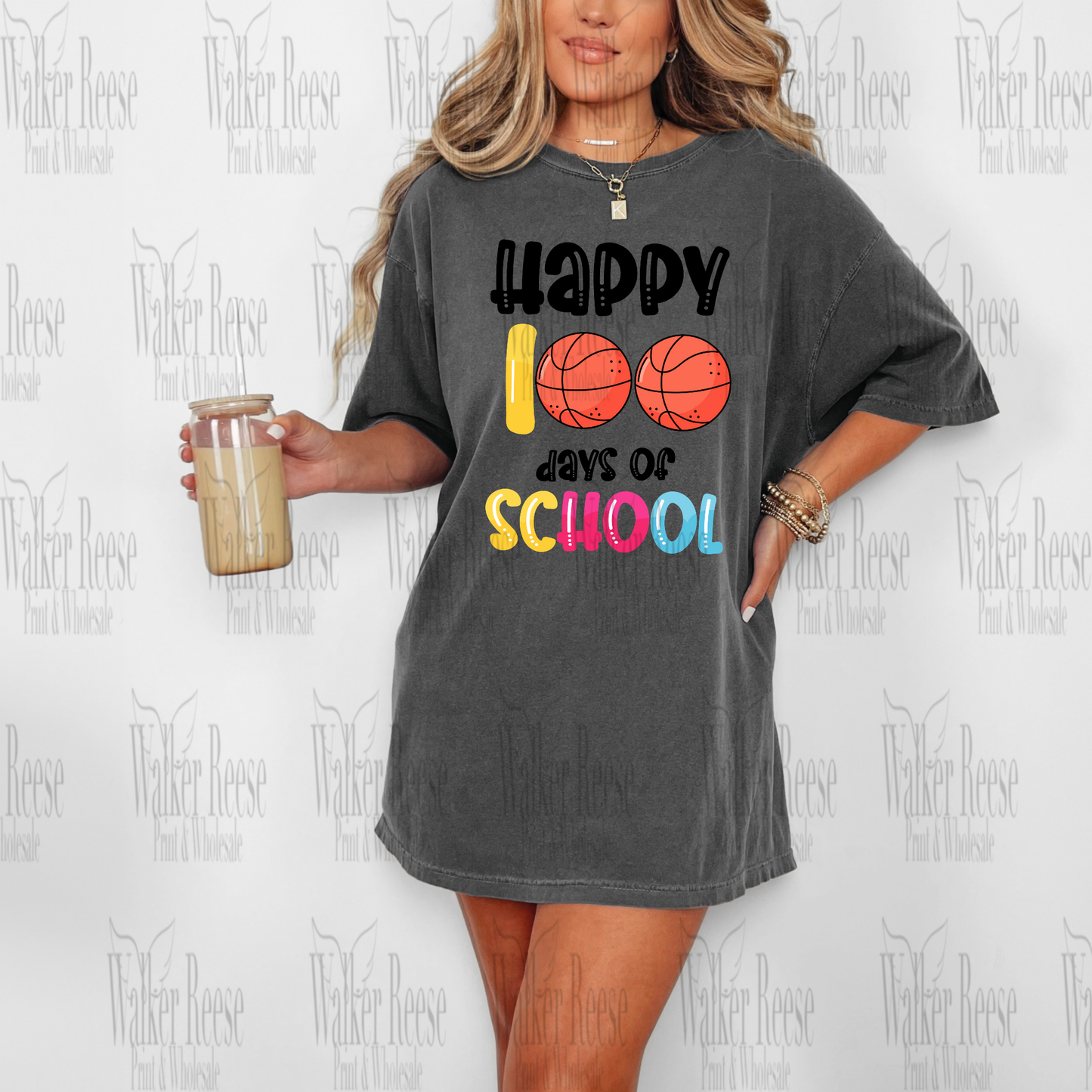 Happy 100 Days of School Basket Ball Tee