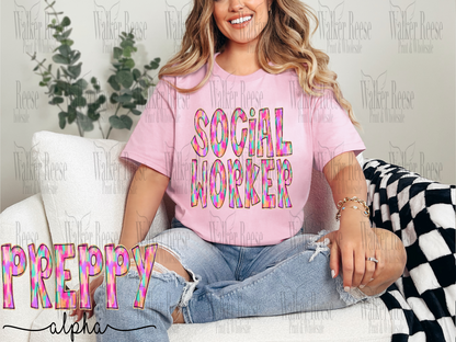 Preppy Painted SOCIAL WORKER Tee #2