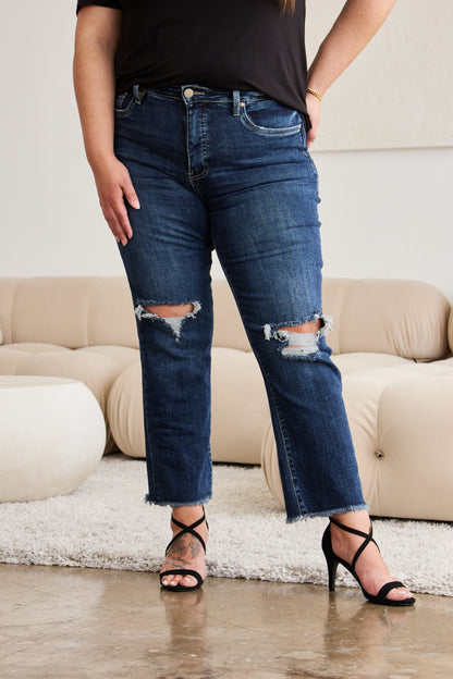 RFM Crop Dylan Tummy Control Distressed High Waist Raw Hem Jeans