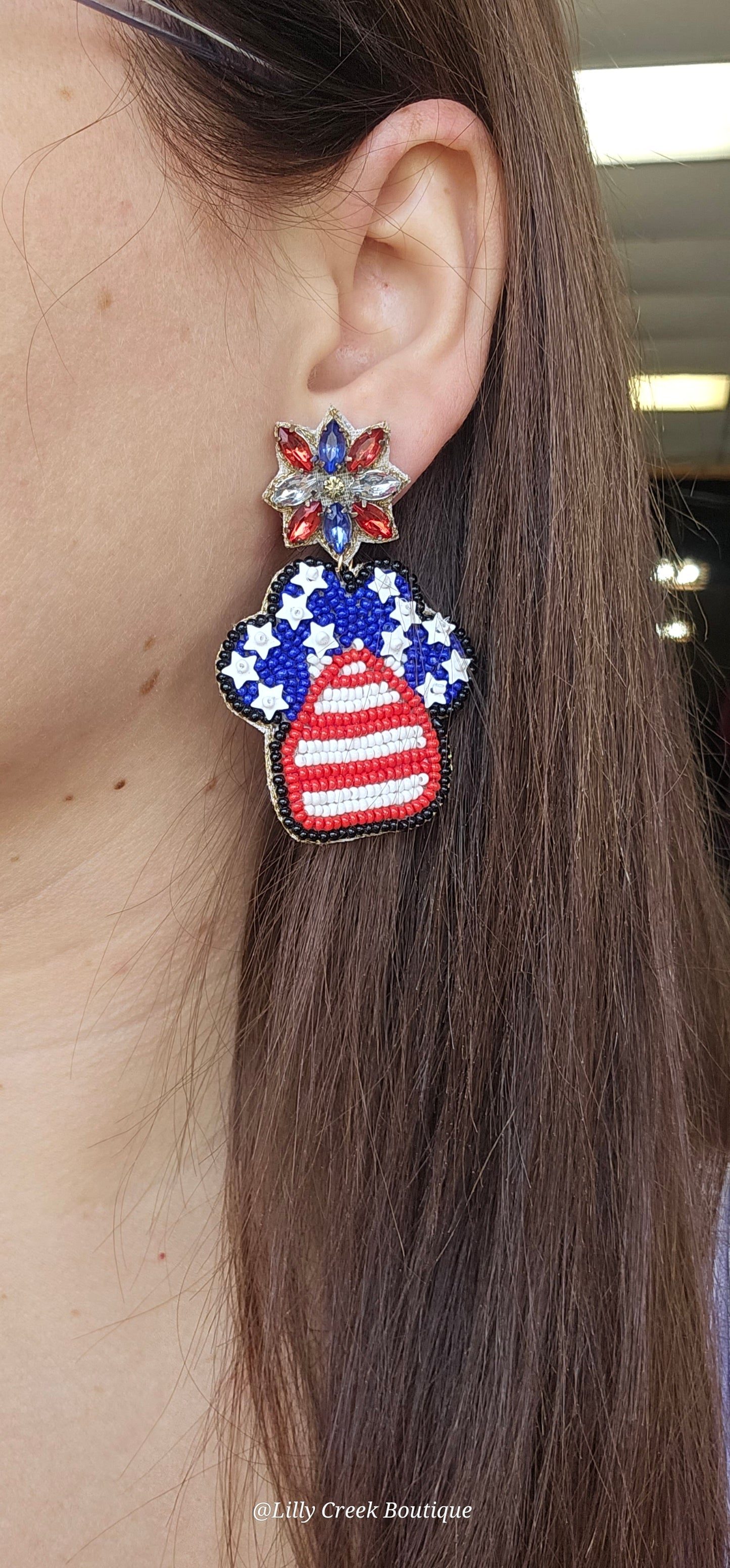 Patriotic Paw Print Seed Bead Earrings