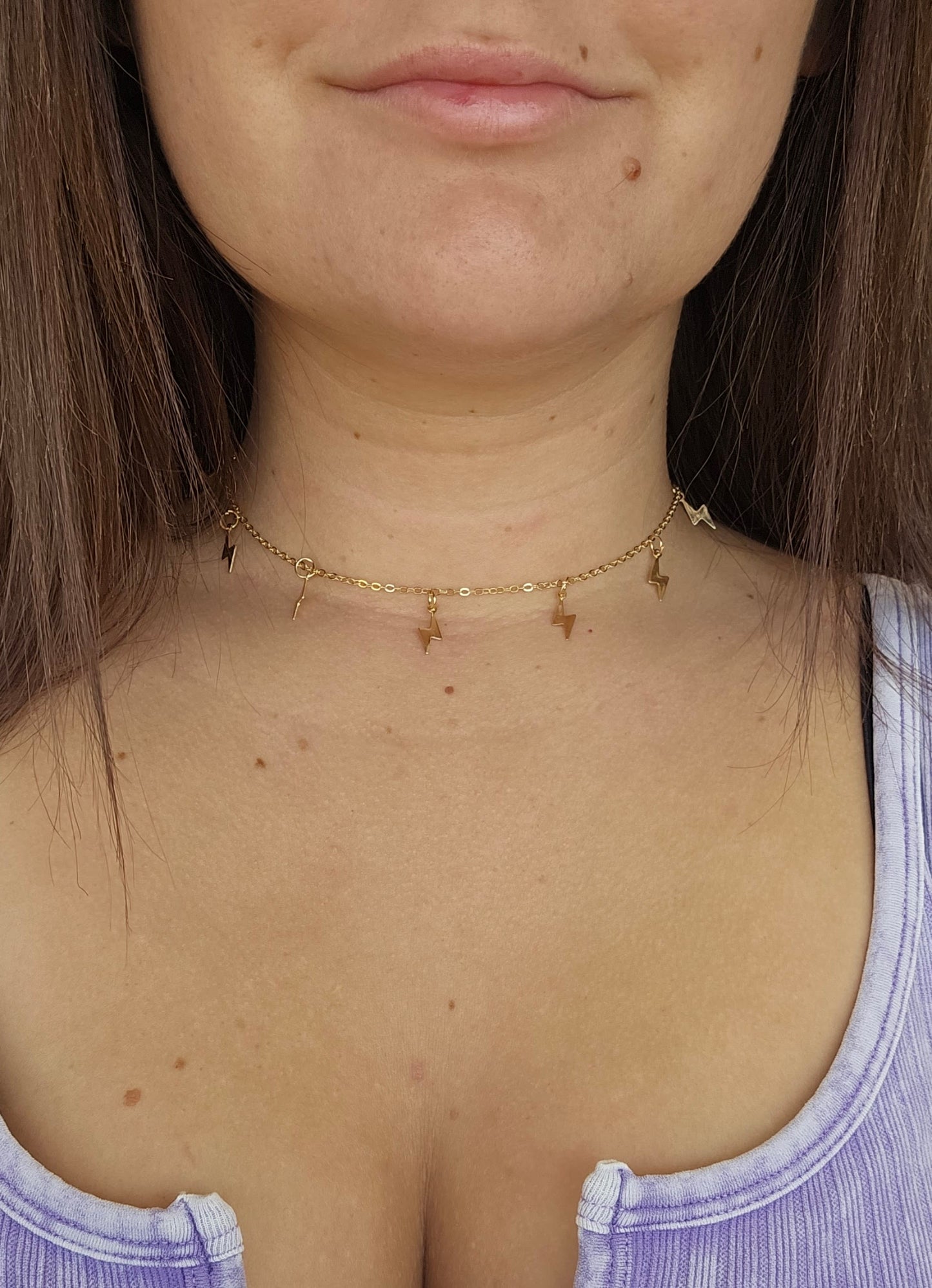 Lightening Bolt Chain Choker Necklace in Gold