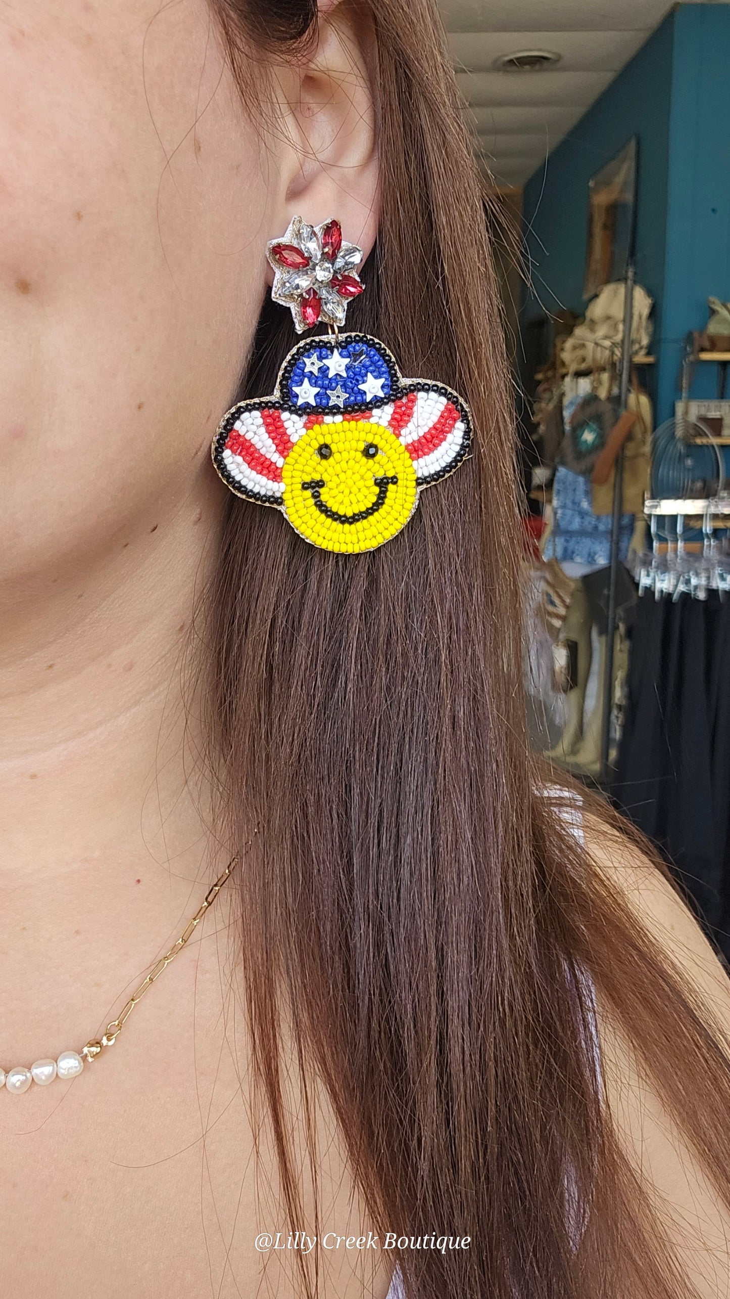 Patriotic Smiley Seed Bead Earrings