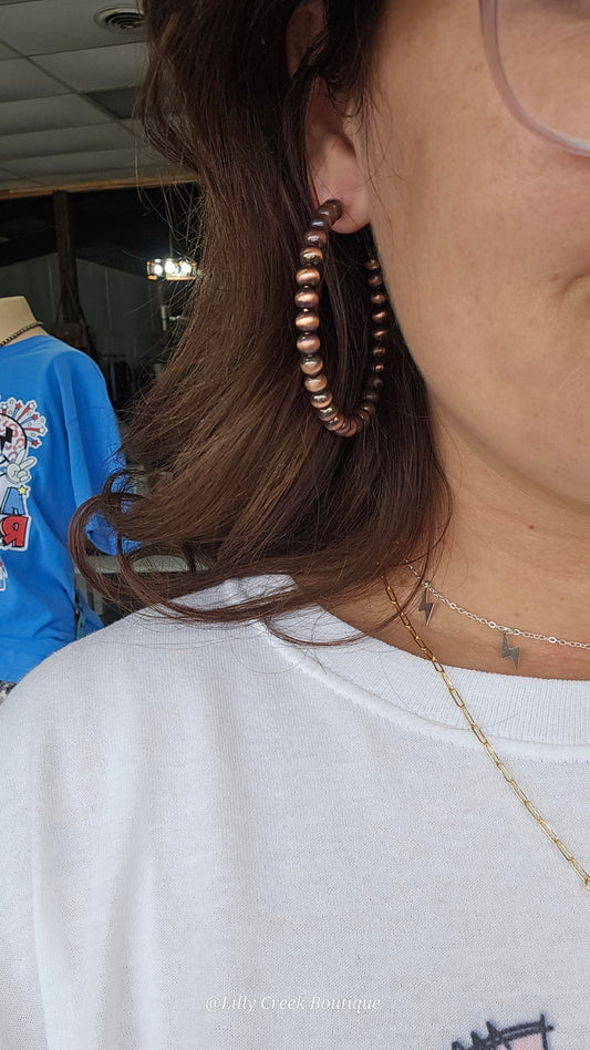 Navajo Pewter Pearl Hoop Earrings