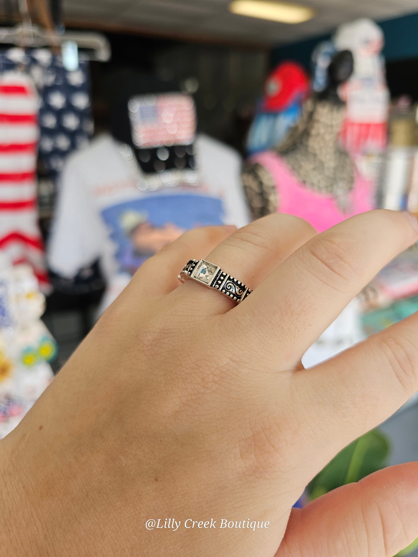 Square Western Rhinestone Studded Stretch Ring