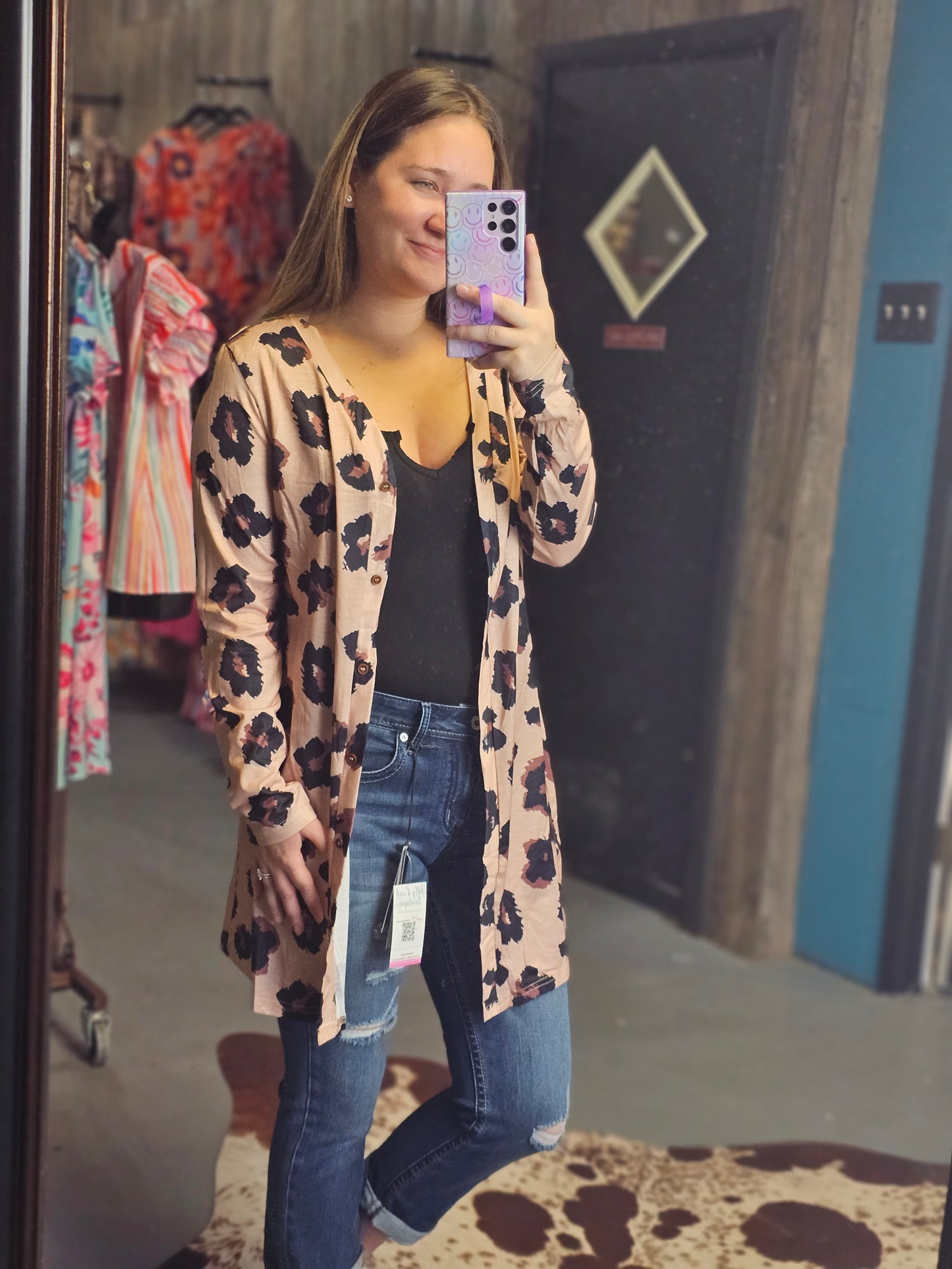 Leopard Button Front Cardigan