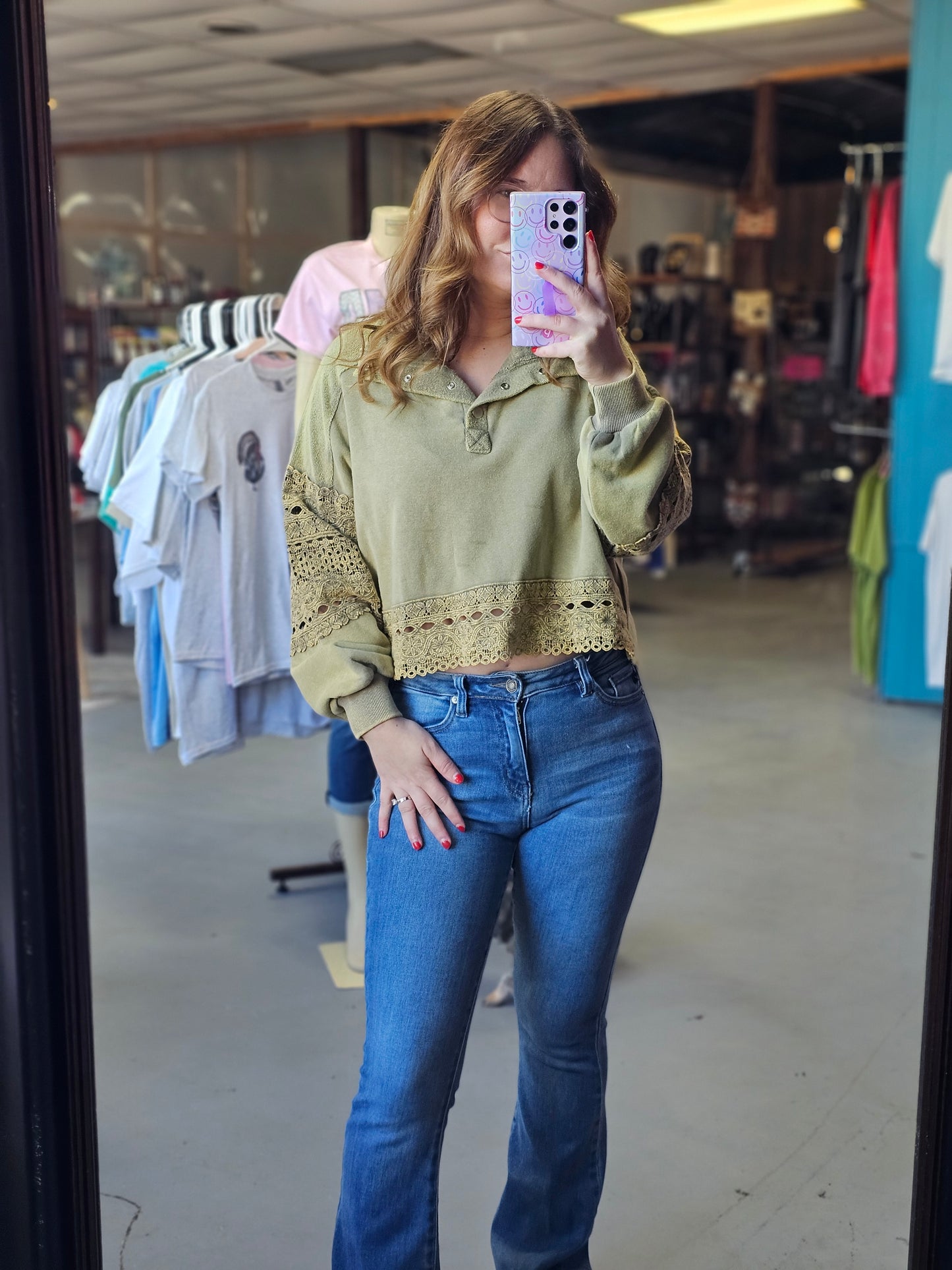 Olive Crochet Sweater Crop Top