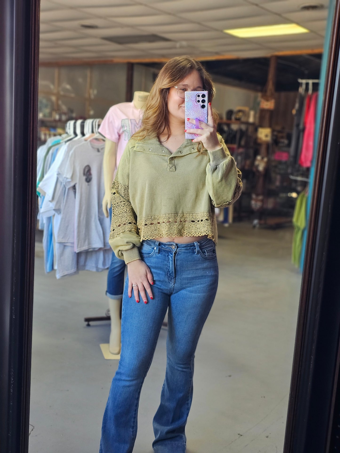 Olive Crochet Sweater Crop Top