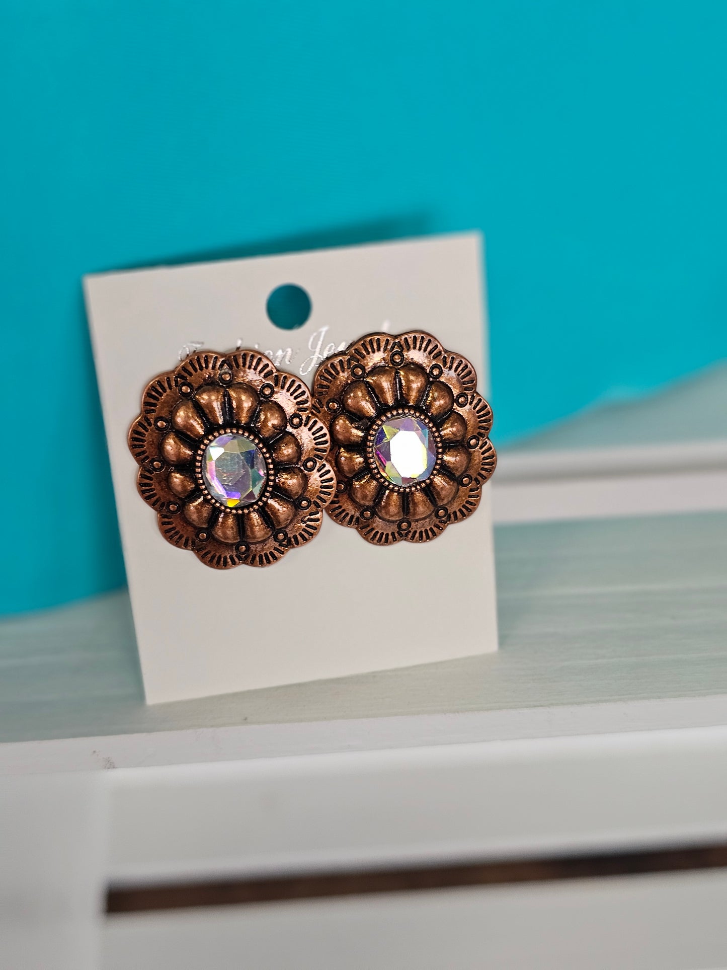 Bronze Ab Stone Stud Earrings