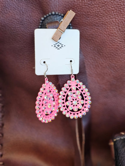 Neon Pink Western Ab Stone Earrings