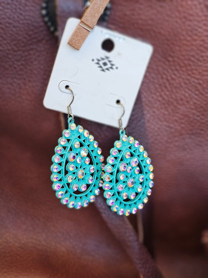 Neon Blue Western Ab Stone Earrings