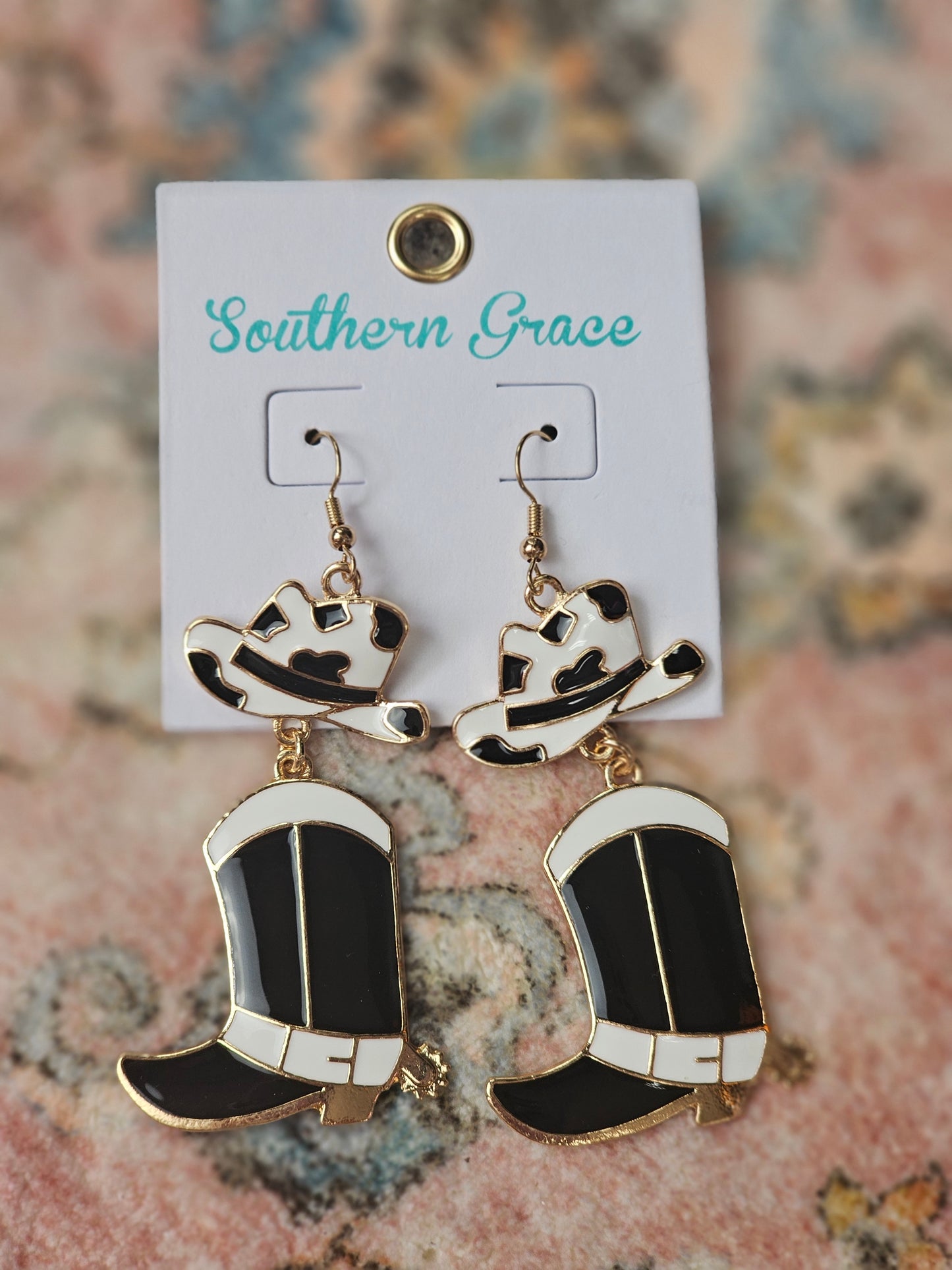 Cowgirl Hat & Boots Earrings - Black