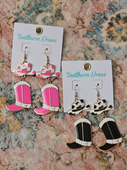 Cowgirl Hat & Boots Earrings - Black