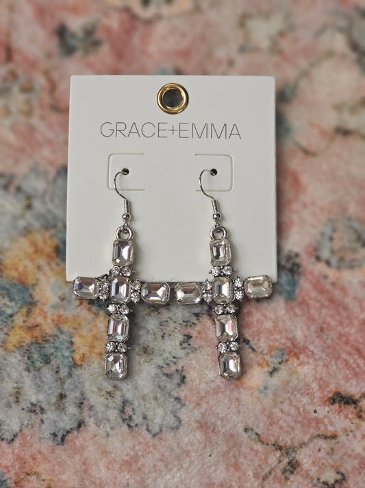 Clear Crystal Cross Earrings