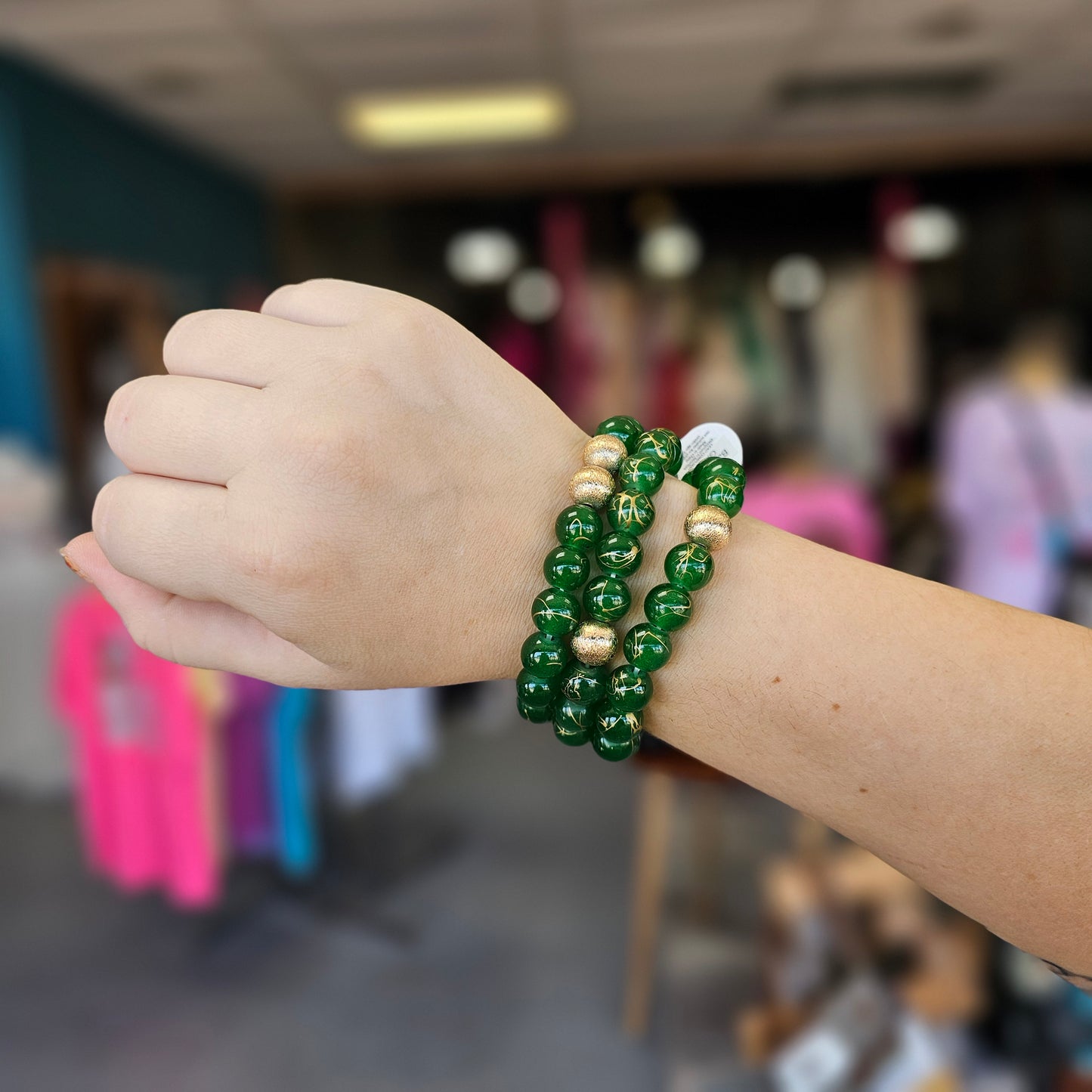 Green Chunky Stretch Bracelet Set