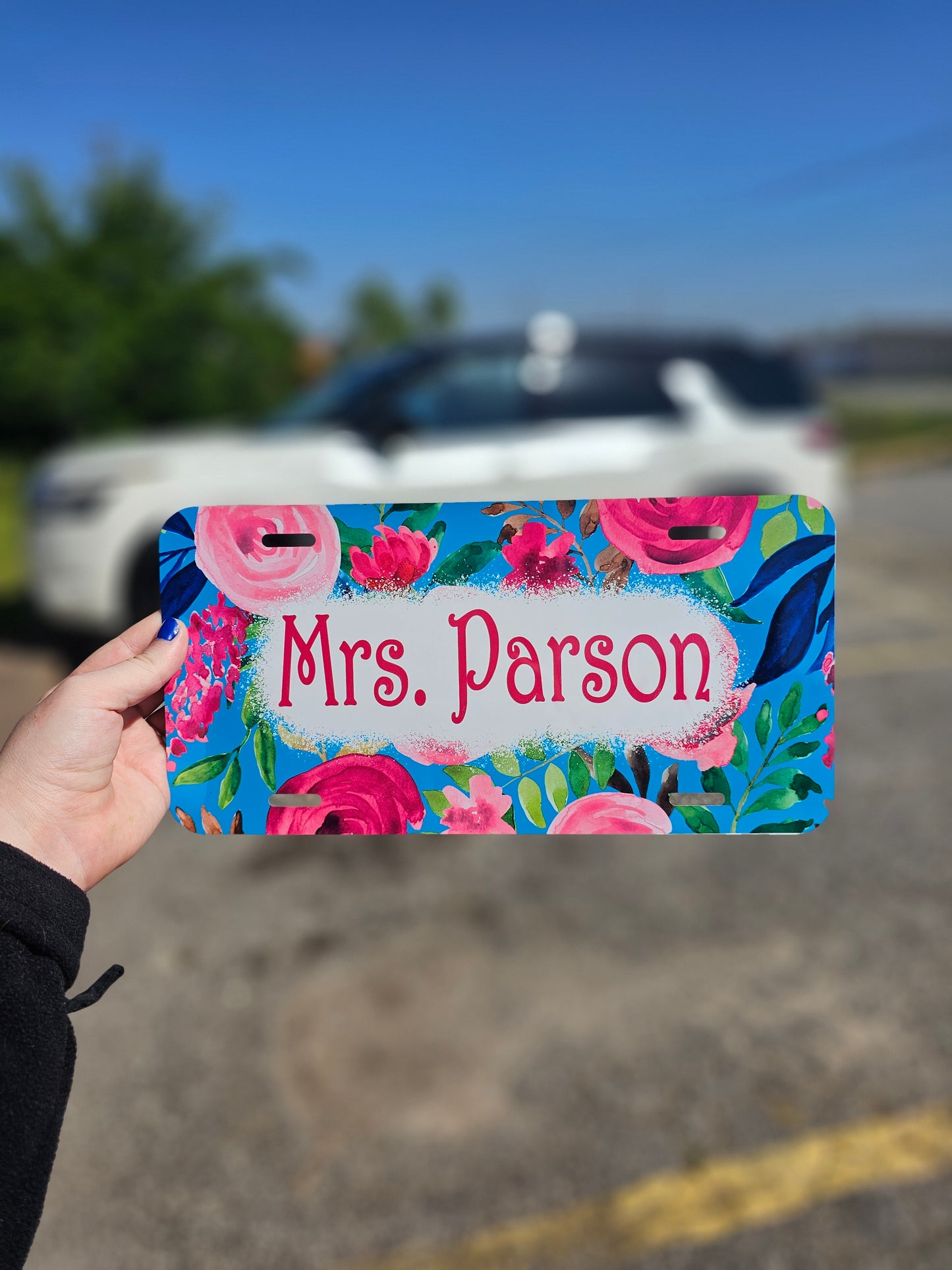 Painted Rose Car Tag