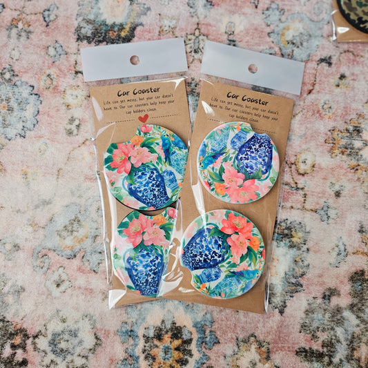 Chinoiserie Florals Car Coaster Set