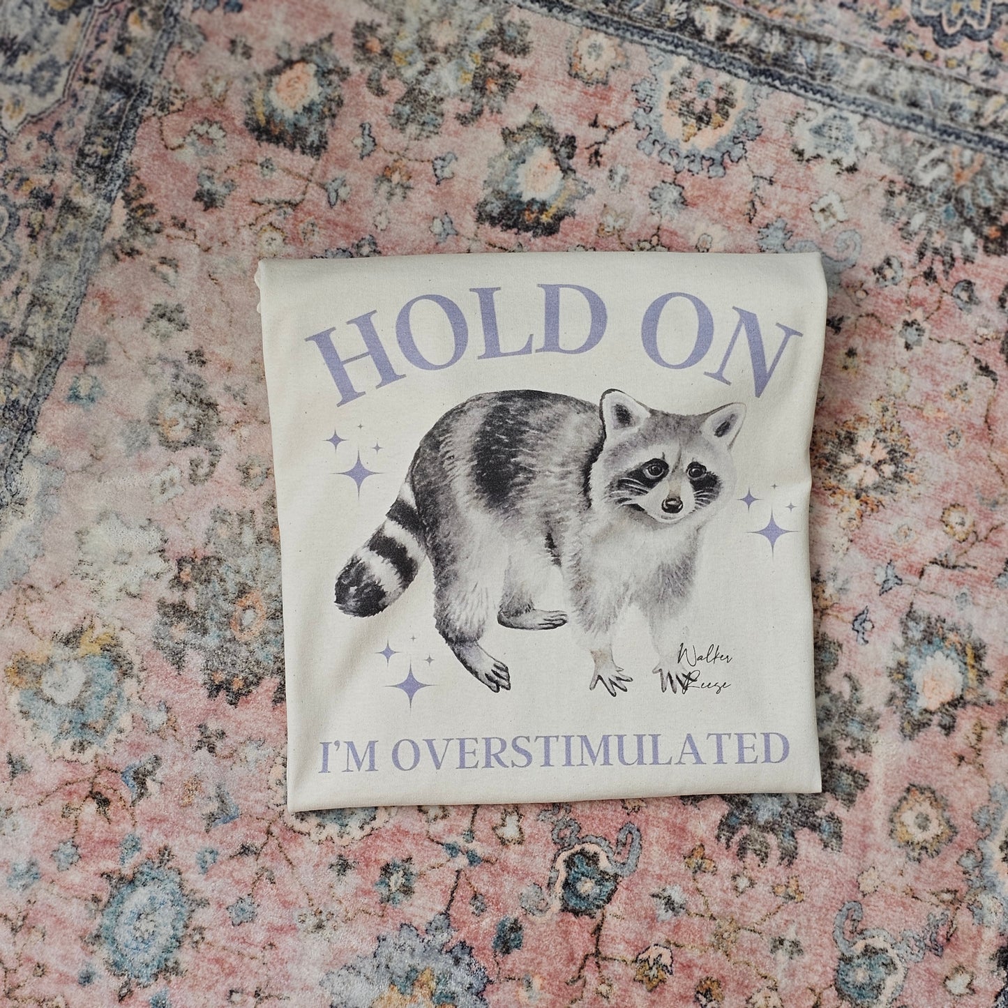 Hold On I'm Overstimulated Raccoon Tee