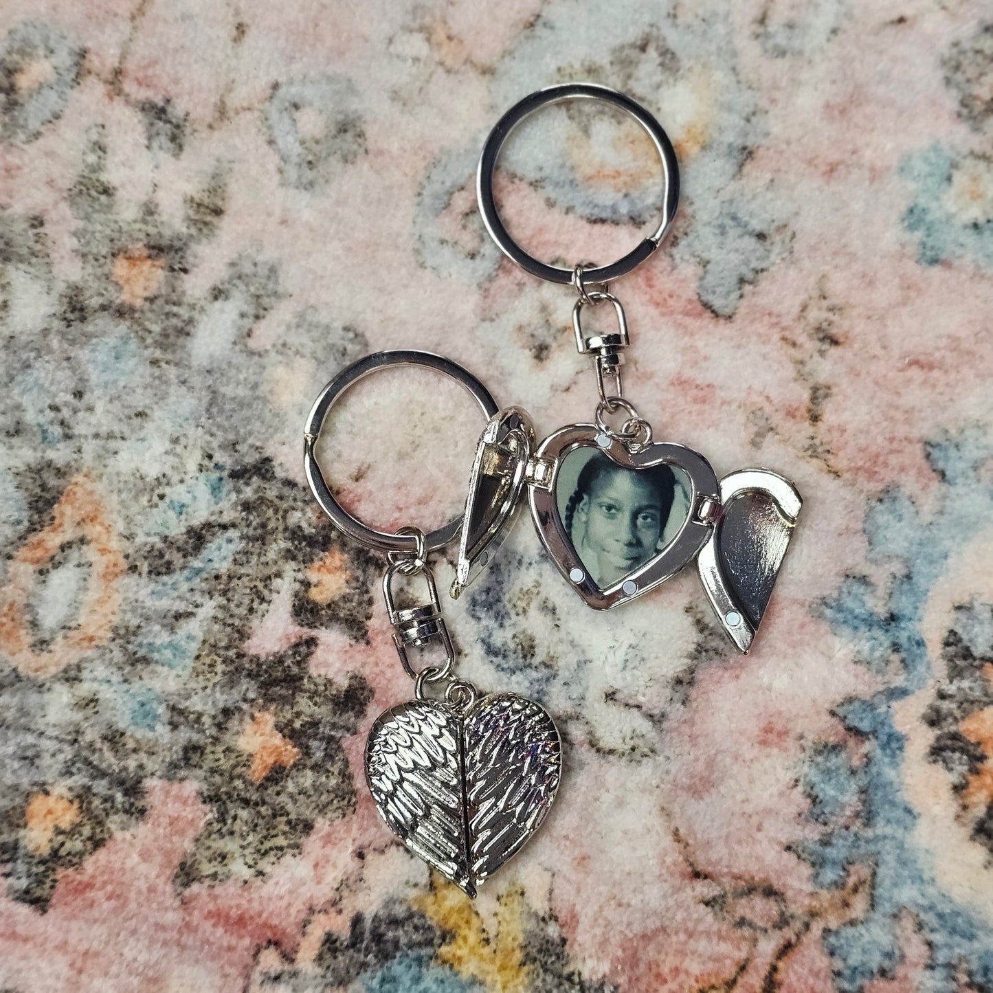 Angel Wing Photo Locket Keychain