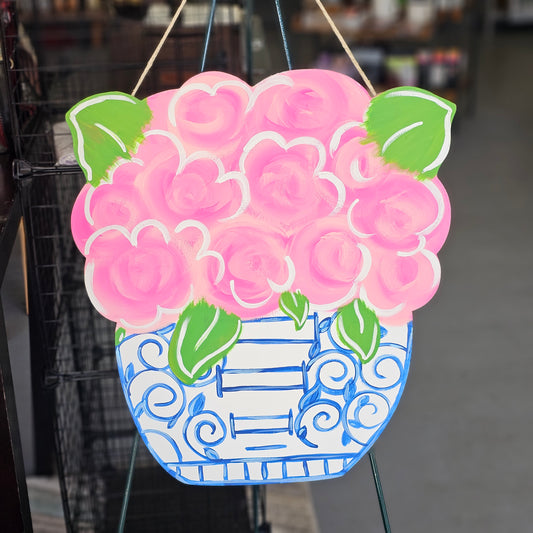 Hydrangea in Chinoiserie Pot Door Hanger