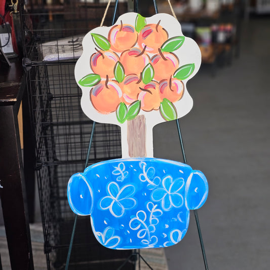 Peach Tree in Chinoiserie Pot Door Hanger