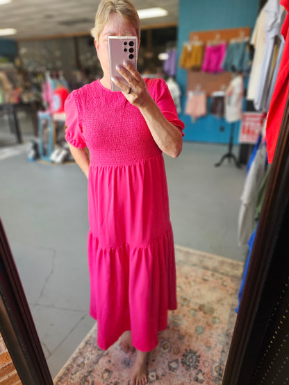 Smocked Pink Midi Dress