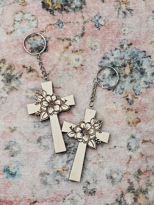 Floral Cross Keychain