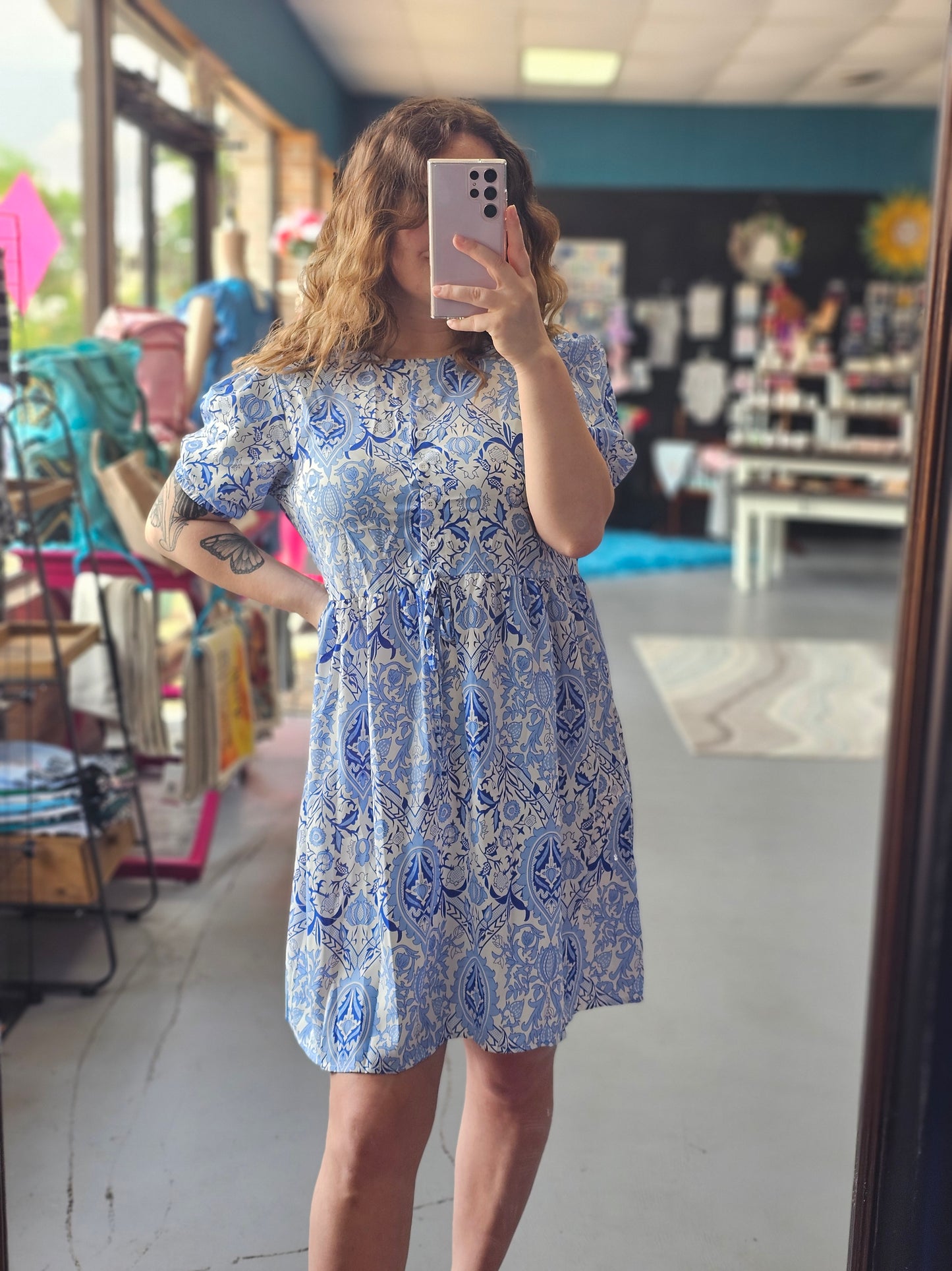 Blue Puff Sleeve Parisian Summer Dress