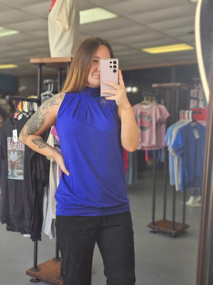 Royal Blue Pleated Sleeveless Top (S-3X)