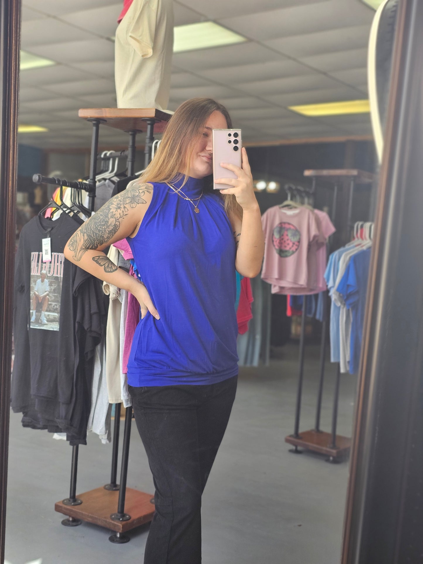 Royal Blue Pleated Sleeveless Top (S-3X)