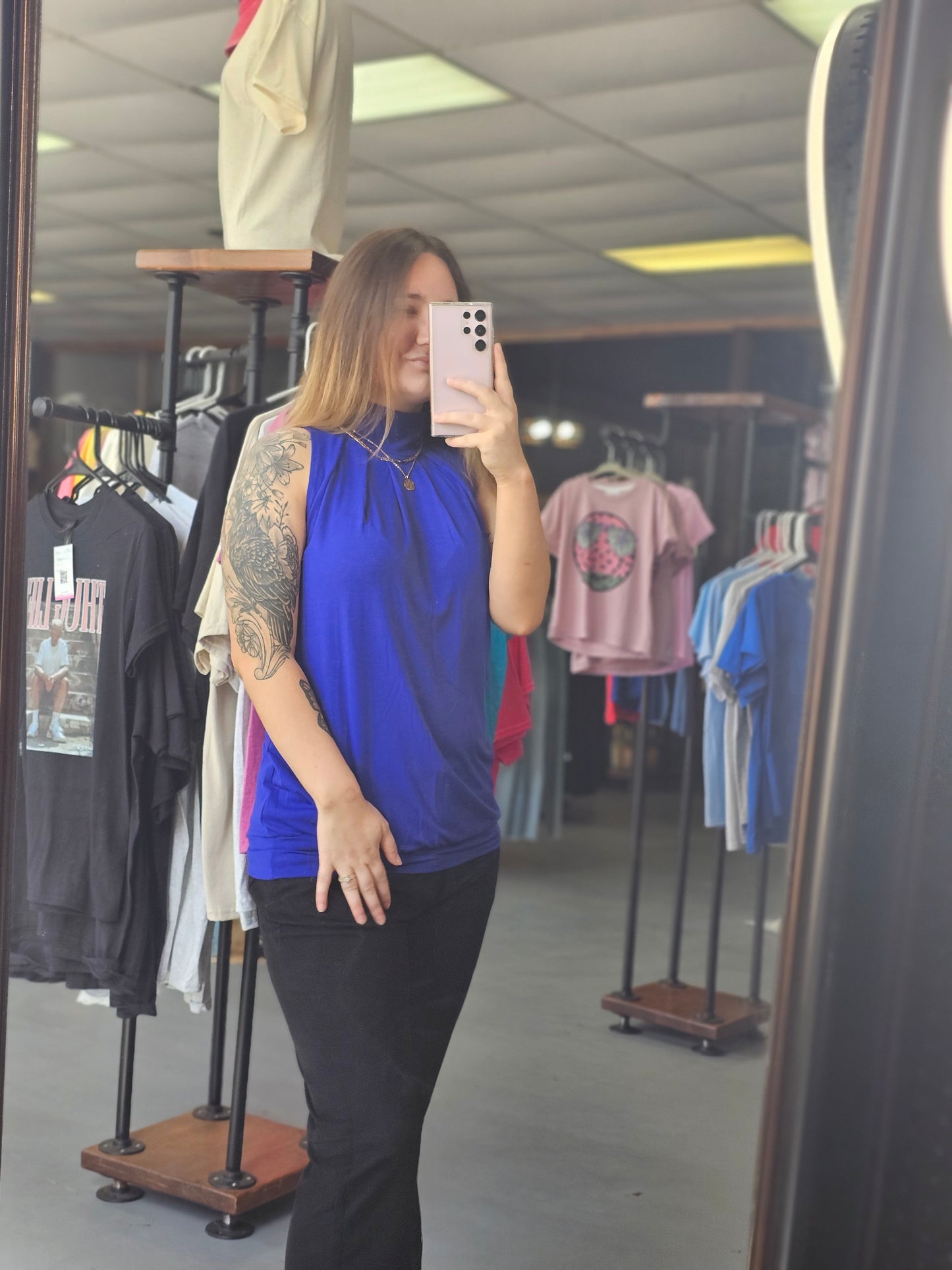 Royal Blue Pleated Sleeveless Top (S-3X)