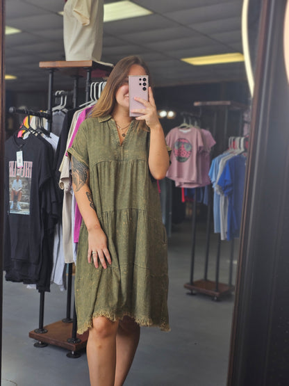 Sweetly Said Washed Linen Dress in Olive