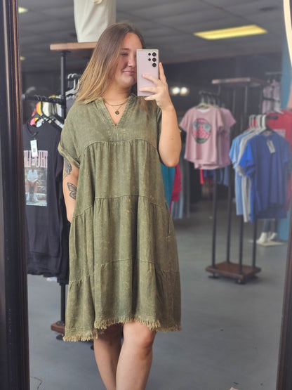 Sweetly Said Washed Linen Dress in Olive