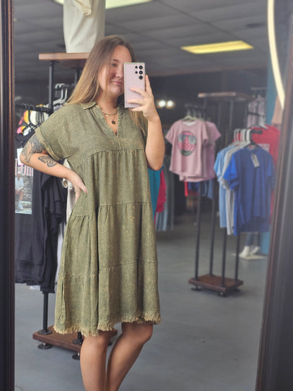 Sweetly Said Washed Linen Dress in Olive