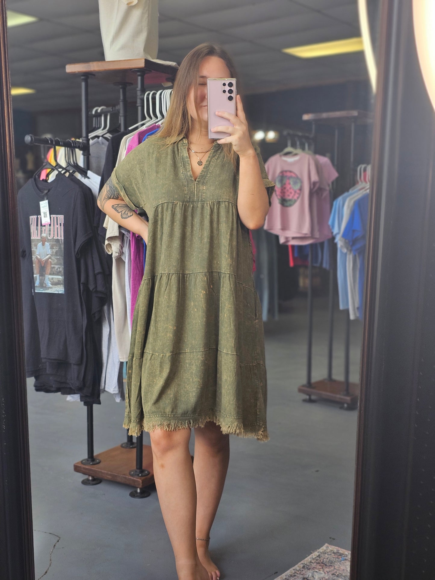 Sweetly Said Washed Linen Dress in Olive