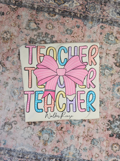 Neon TEACHER With Bow Tee