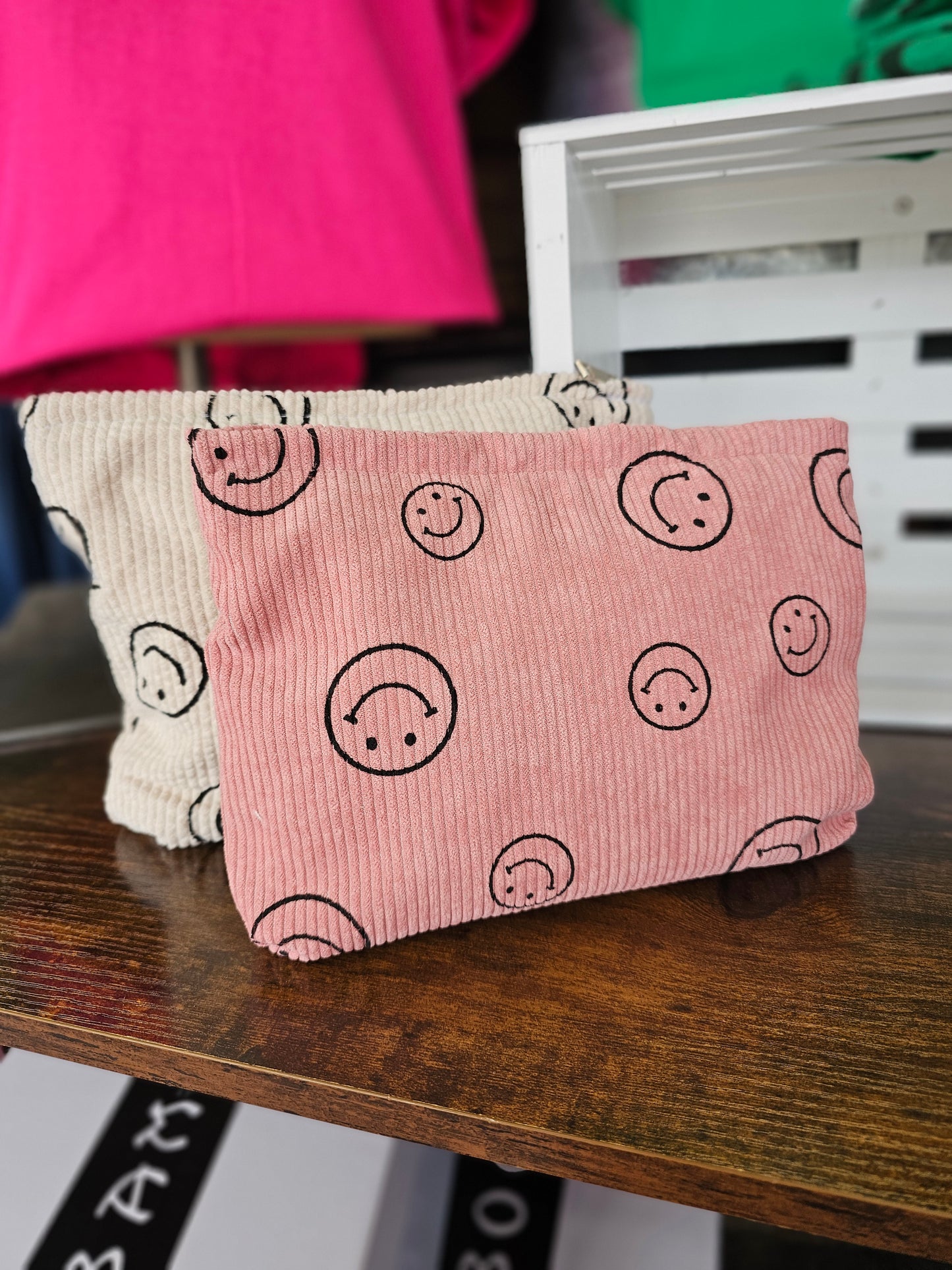 CORDUROY SMILE COSMETIC MAKEUP CLUTCH BAG