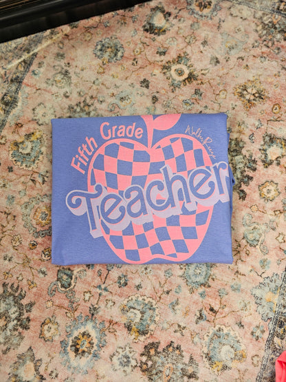 Pink Checkered Apple Teacher Grade Tee