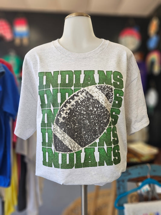 Faux Glitter Indians Football Tee