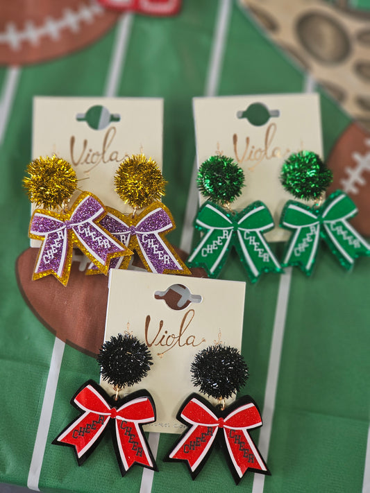 Game Day Cheer Pom Pom Bow Earrings