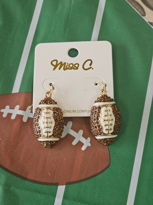 Rhinestone Football Dangle Earrings