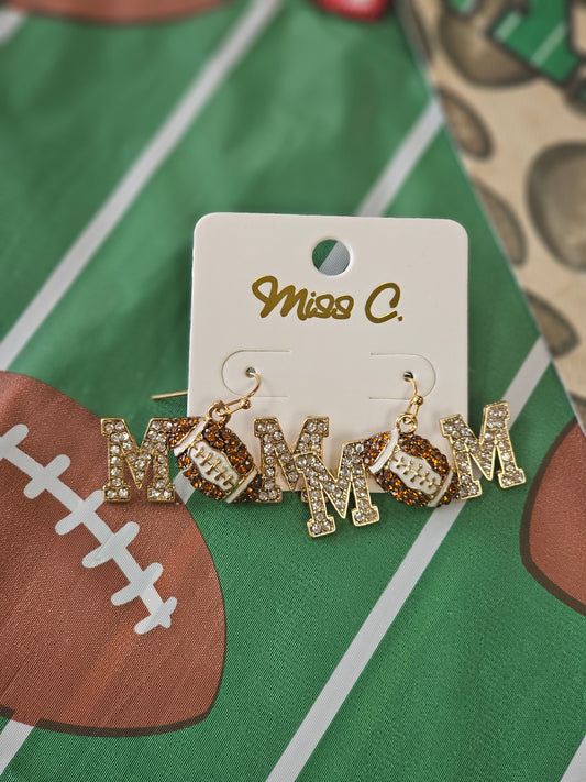 Rhinestone Football MOM Earrings