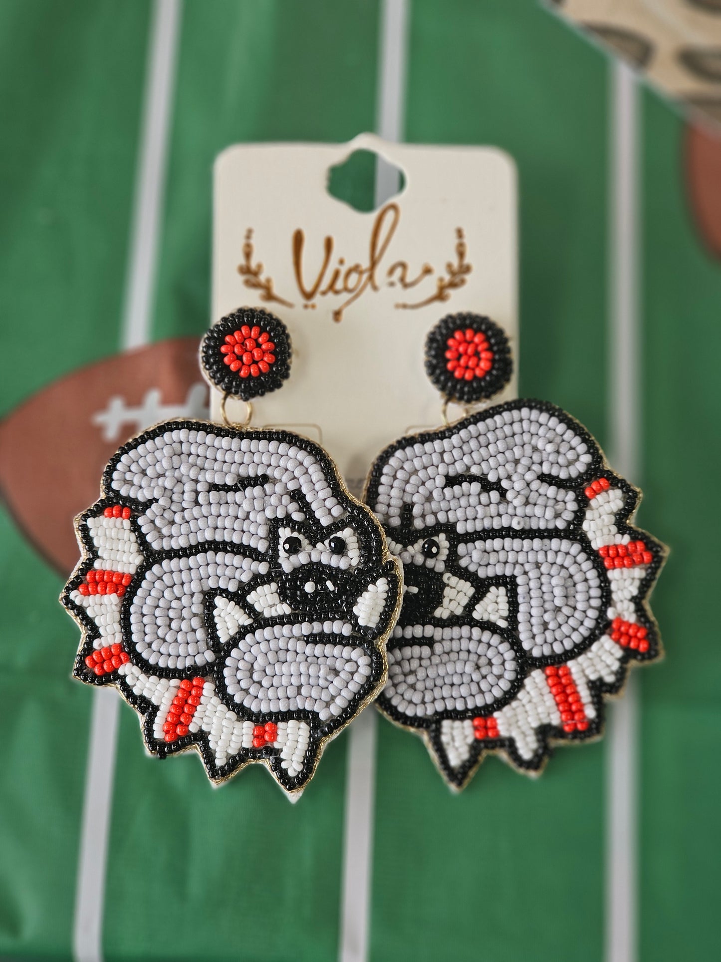 Game Day Bulldog Beaded Earrings