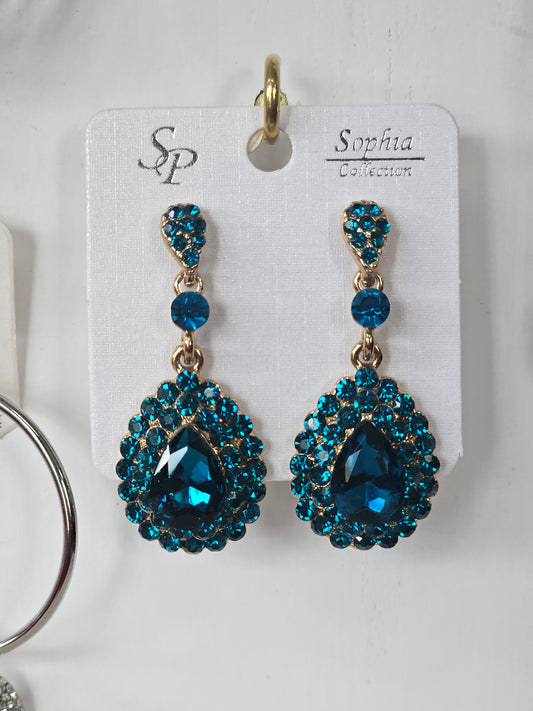 Teal Rhinestone Teardrop Earrings