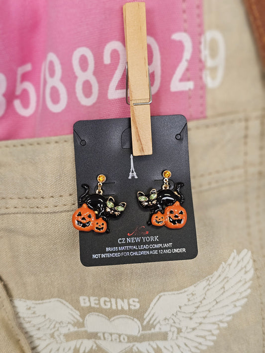 Black Cat Halloween Earrings