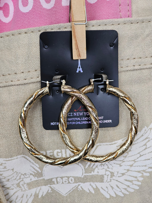 Twisted Ribbon Gold Hoop Earrings