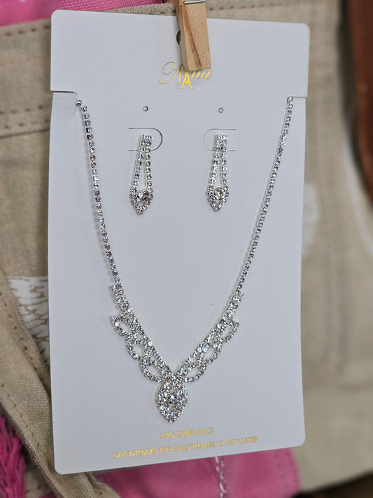 Rhinestone Necklace & Earring Set