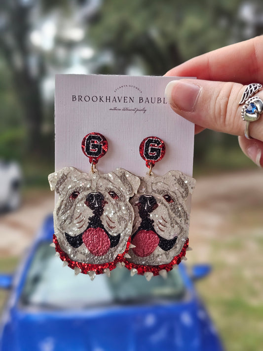 Georgia Bulldog Matte Glitter Earrings