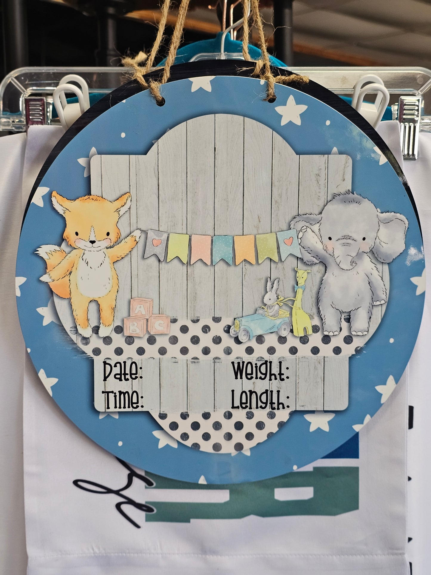 Boy Animals Baby Stats Door Hanger