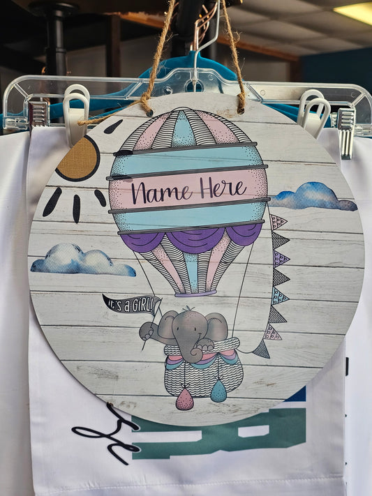 It's A Girl Elephant Baby Announcement Door Hanger